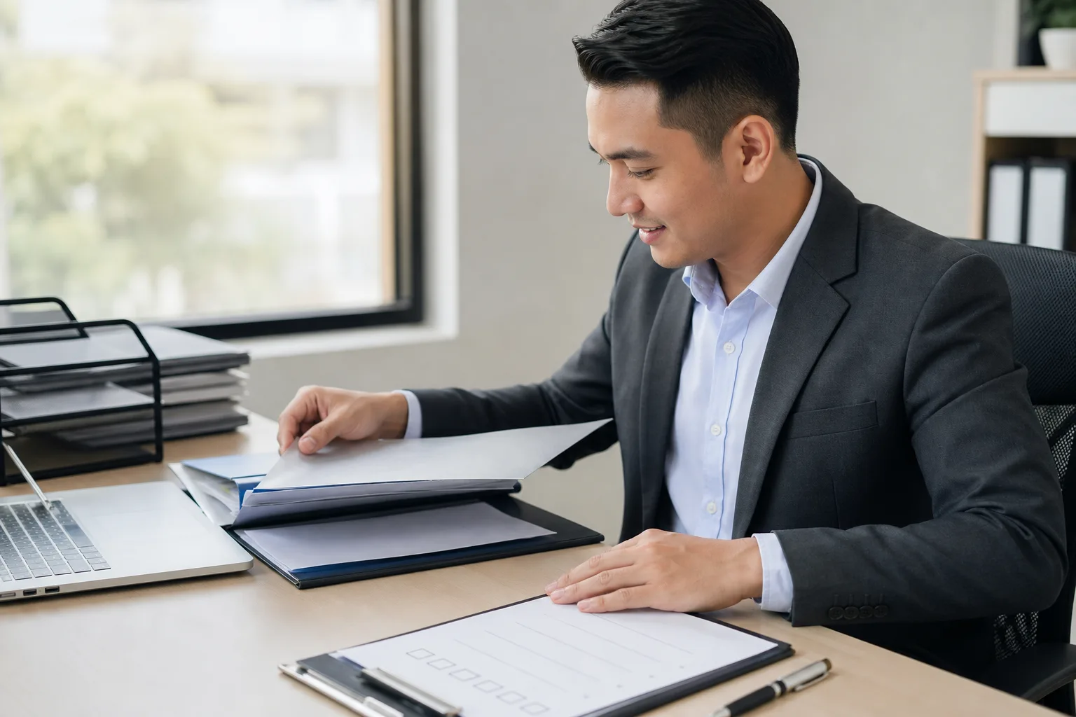 Adviser organising loan application files