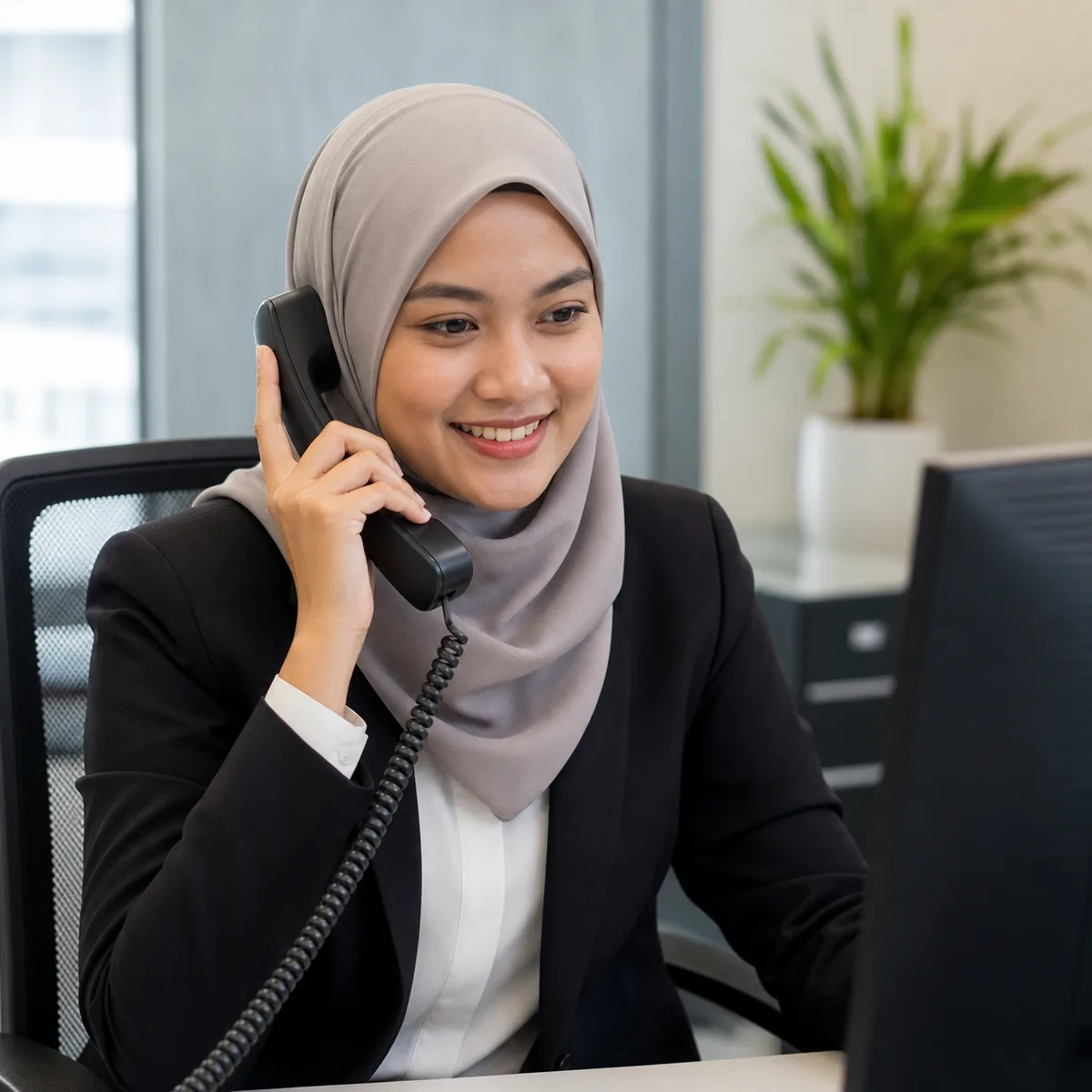 Support representative answering a loan enquiry by phone